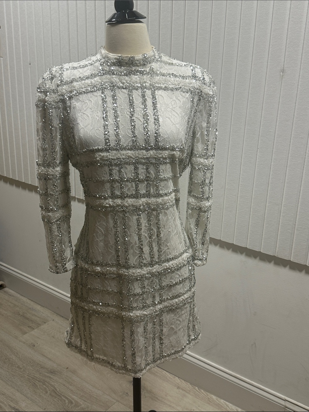 Lulu's Ivory Sequin & Lace Long-Sleeve Mini Dress